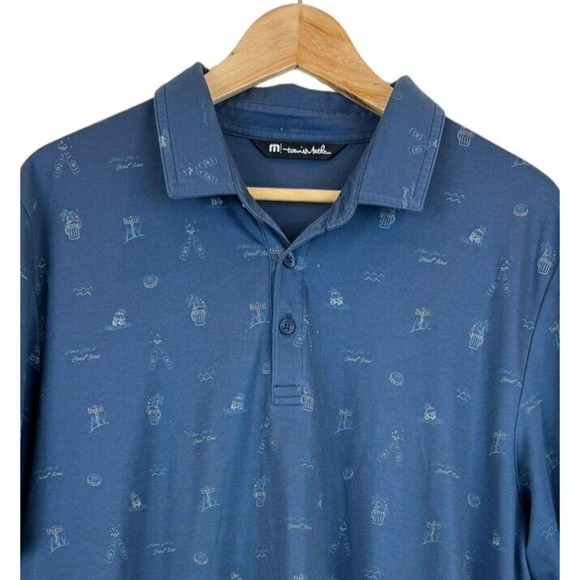 Travis Mathew Men's XL Blue Beer Glass Party All Over Print Golf Polo Wicking - Picture 2 of 5